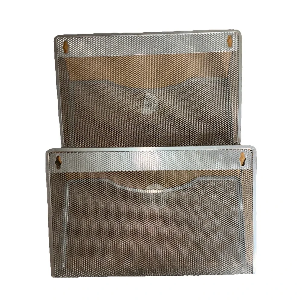 File Holder Magazine Rack Mesh Single Pocket Wall Mount (2) Vintage NEW‎ *flaw